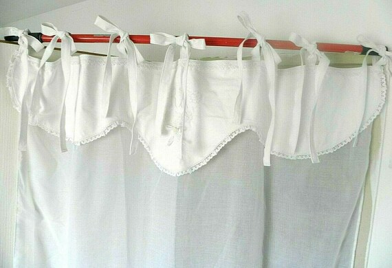 Curtain Sheer Initials Valance White Ties Etsy