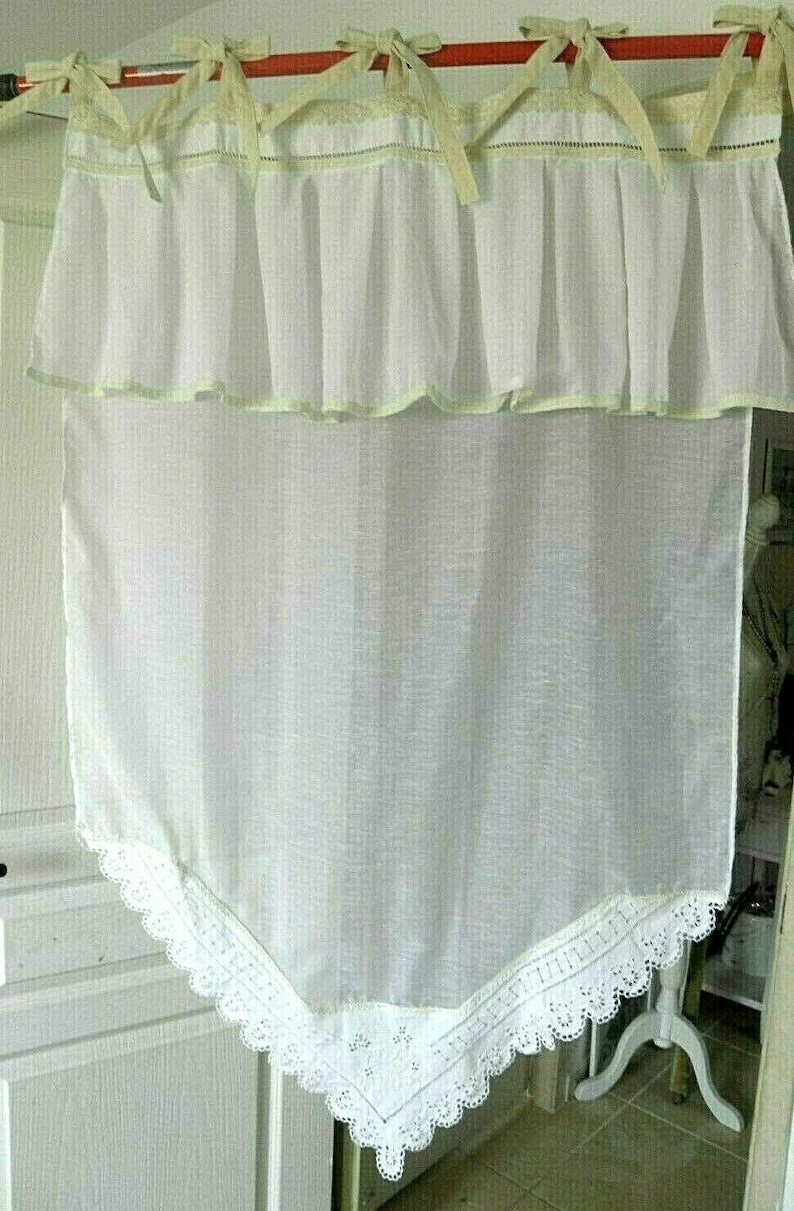 lace Curtain sheer STYLE VINTAGEhandmade white old linen 140 x 90