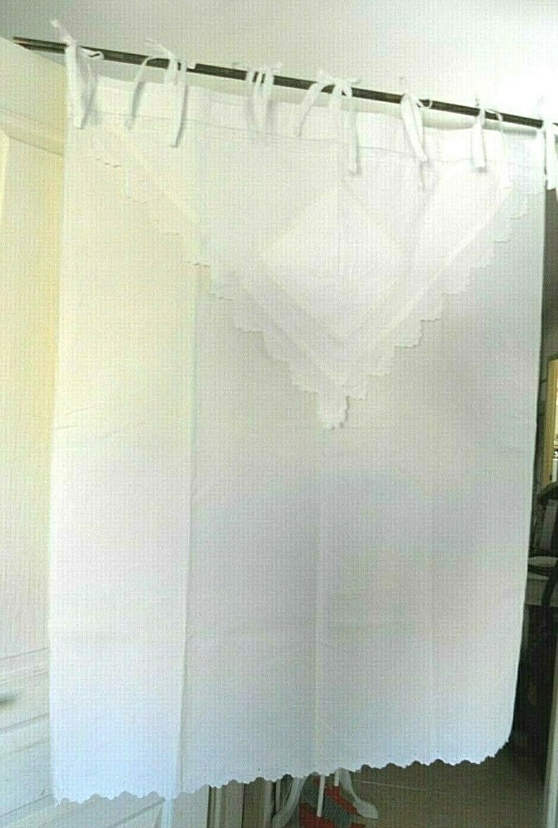Rideau En Dentelle Blanche - Fait Main, Style Vintage Avec Monogrammes - Longueur 101-150 Cm - Neuf