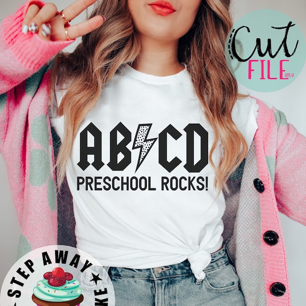 ABCD Vorschule Rocks Shirt PNG, Abcd Pre K Rocks, Vorschullehrer Rock N Roll Shirt svg, Pre-K Cricut geschnitten Dateien Lehrer T-Shirts DXF