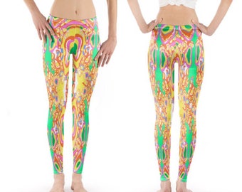 Ameba Leggings, designer leggings, printed leggings, festival luxury, boho leggings, yoga leggings, fashionable pants, comfy workout