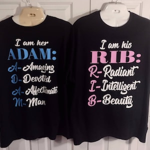 His Rib/Her Adam Christian Couple Shirts Matching Couple Shirts Christian Couple Gift Bridal shower Bridal gift Christian Wedding Gift