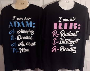 His Rib/Her Adam Christian Couple Shirts Matching Couple Shirts Christian Couple Gift Bridal shower Bridal gift Christian Wedding Gift