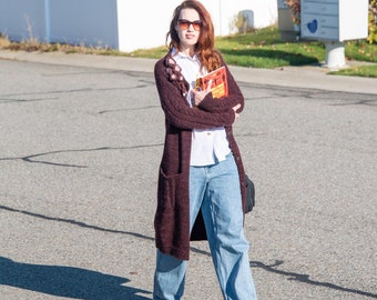 Cárdigan largo grueso, abrigo de lana para mujer, suéter bohemio de gran tamaño, chaqueta de punto, cárdigan de punto trenzado
