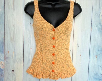 Hand Knitted Tank Top, Woman's Melange Top, Summer Top, Beach Tank