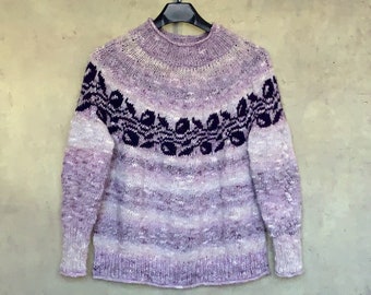 Jersey de lana jacquard para mujer Jersey de gran tamaño lopapeysa Jersey de canesú redondo jacquard