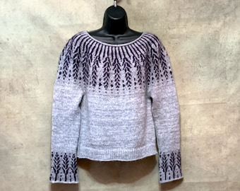 Jersey gris de alpaca Fair Isle Jersey Lopapeysa Jersey con canesú redondo en jacquard