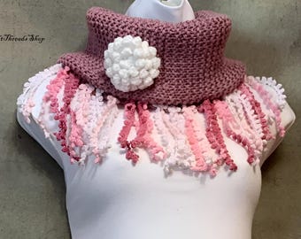 Calentador de cuello de flores blancas y carbón extragrande rosa, bufanda infinita sin costuras