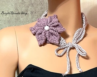 Elegant Crochet Choker: Dusty Rose Flower Necklace