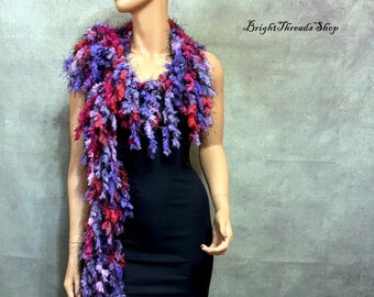 Pink-Purple Fringed Scarf: Fancy Threads Evening Necklace