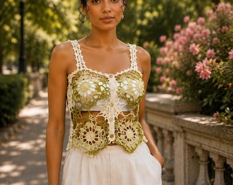 Crochet Lace Top, One of a Kind Cotton Top, Handmade Summer Boho Top, Ready to Ship