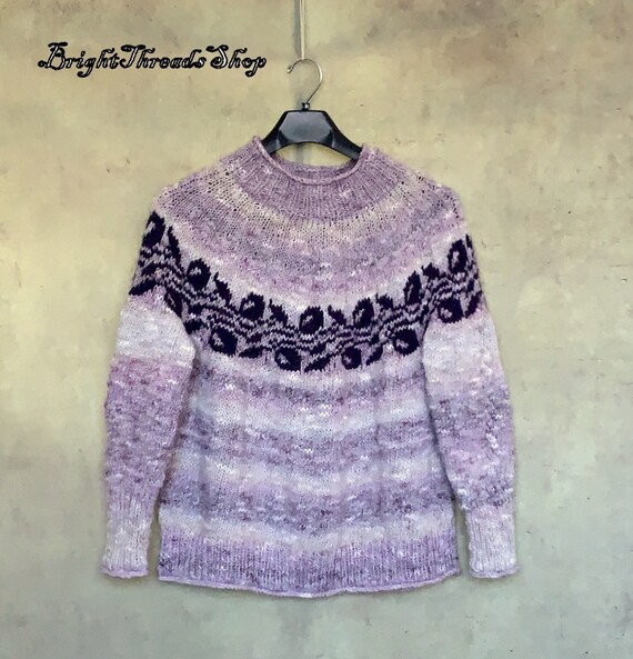 Women's Jacquard Wool Pullover Oversize Lopapeysa Sweater Jacquard Round Yoke Jumper