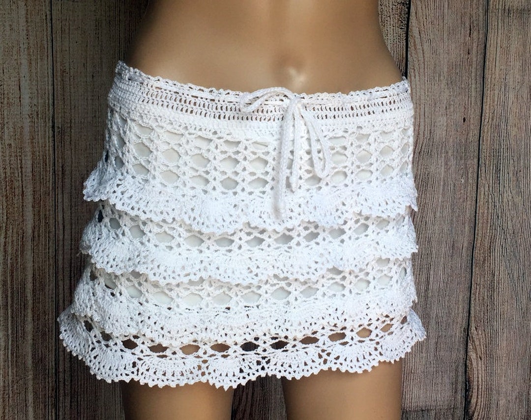 Crochet Skirt Cotton Lace Skirt White Boho Skirt Beach Mini - Etsy
