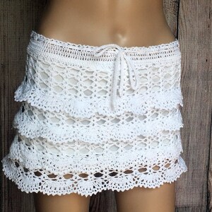 Crochet skirt cotton lace skirt white boho skirt beach mini skirts  lined skirt hippy festival skirt crochet summer skirt cover up