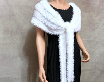 White Bridal Shoulder Wrap: Fluffy Wedding Stole, Evening Shawl