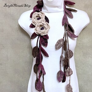 Elegant Dusty Pink Crochet Lariat, Crochet Flower Scarf, Dusty Pink Flowers Crochet Jewelry ...