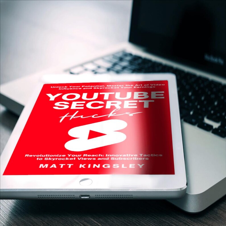May include: A red and white ebook cover with the title "YouTube Secret Hacks" and the subtitle "Revolutionize Your Reach: Innovative Tactics to Skyrocket Views and Subscribers". The author's name, Matt Kingsley, is printed below the subtitle.