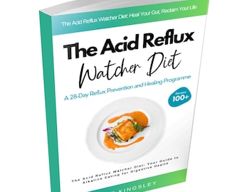 May include: A book titled "The Acid Reflux Watcher Diet" with a white cover and a green and blue gradient spine. The cover displays the title in black, a plate of food, and the text "Recipes 100+". The author's name, Matt Kingsley, is at the bottom.