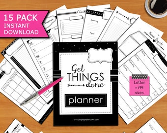 Get Things Done Printable Planner Pack of 15 Templates including Calendars, To-Do Lists, Checklists, Project & Health Trackers...(Letter,A4)