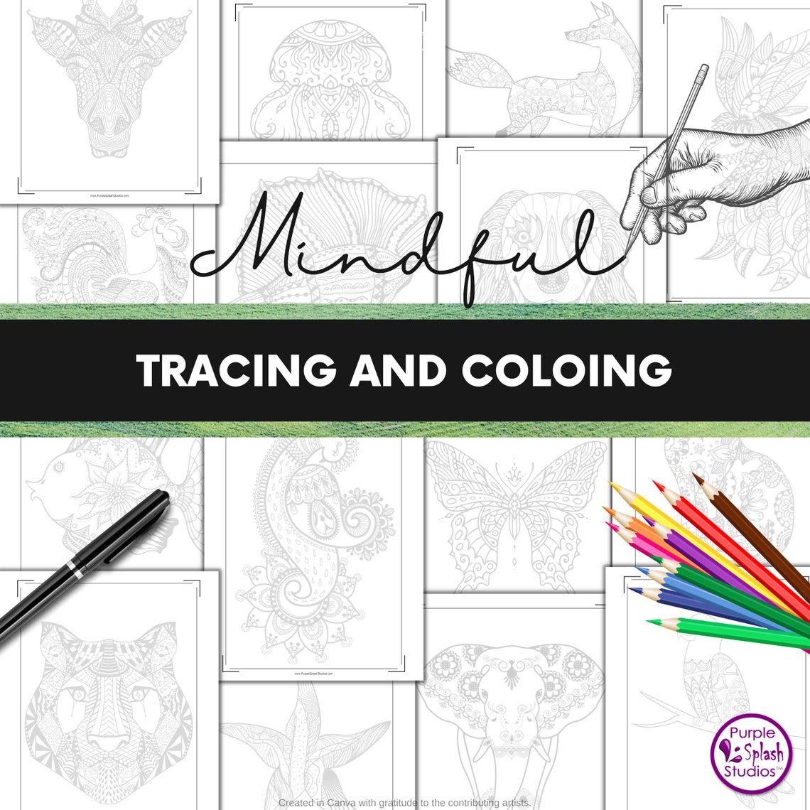 Mindful Tracing and Coloring 50 Images Trace and Color Etsy