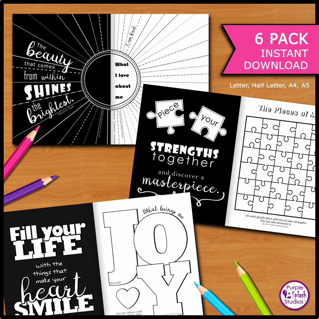 Self-discovery Printable Journal 6 Pack With Creative Activities, Prompts &amp; Quotes for Writing ...
