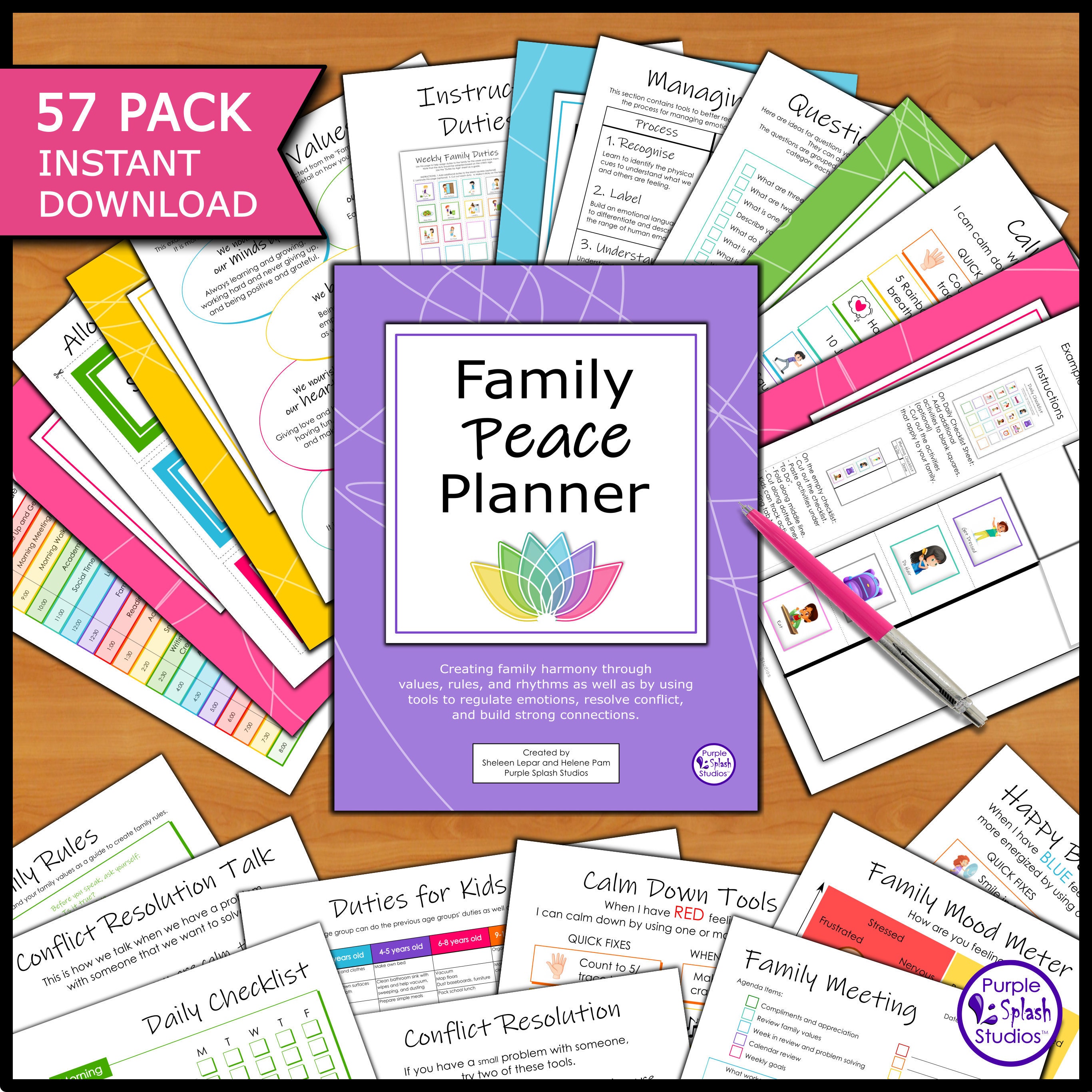 Family Peace Planner 57p Printable: Create harmony through values, structure, and tools to regulate emotions, resolve conflict, and connect