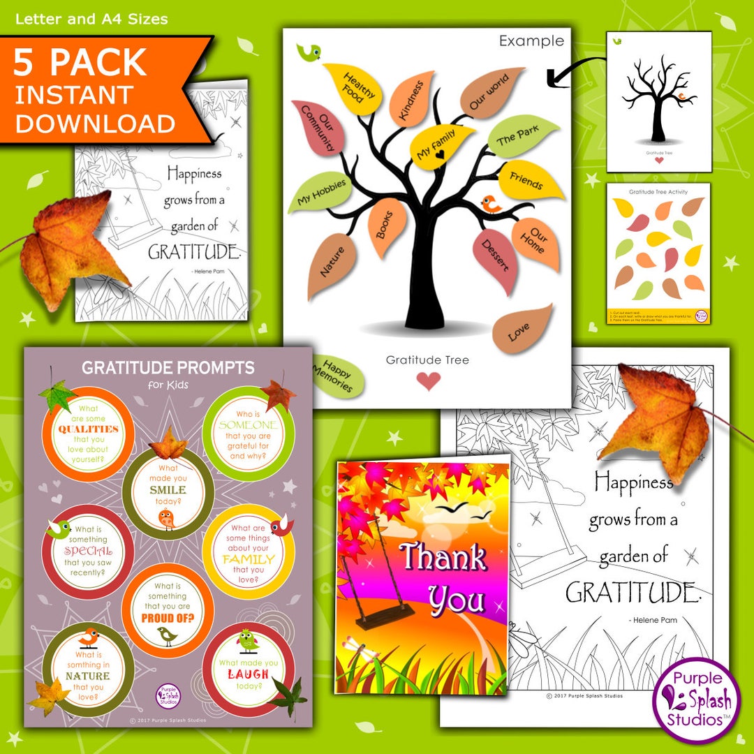 Gratitude Printable Kids’ Activities. 6 Pages Including Coloring, Thank ...