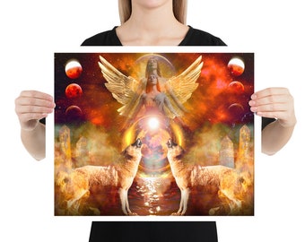 Spirit Animal Goddess Celestial Spiritual Digital Collage Art Print