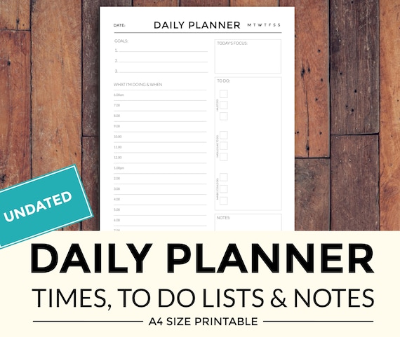 printable daily planner with times to do lists and notes etsy