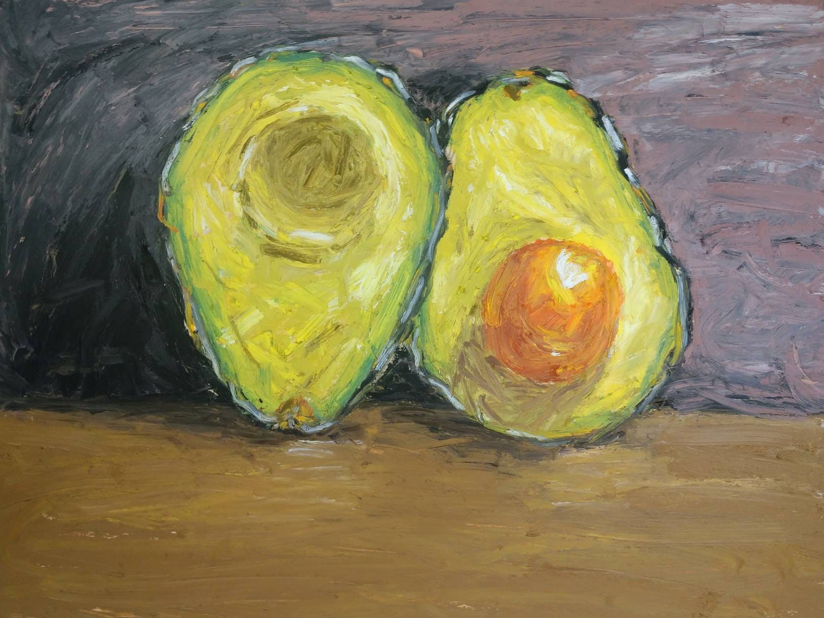 Avocado Still Life Oil Pastels on Wood Board 11x14 inch Etsy