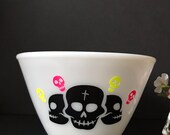 Halloween Skulls on Fire King Milk Glass Splash Proof Bowl