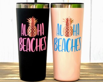 Aloha Beaches, Personalized Tumbler with Names, Pineapple Tumbler, Ahola Bride, Girls Beach Trip Tumbler Gifts, Bachelorette Party Gifts