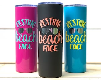 Resting Beach Face Tumbler, Summer Vacation Cup, Insulated Beach Tumbler, Personalized Tumbler with Straw, Best Friend Gift for Her, Cruise