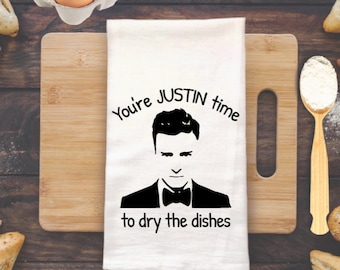 NSYNC Kitchen Towel, Justin Timblerlake, Housewarming Gifts, Hostess Thank You, Bridal Shower Gift, Birthday Gift for Her, Punny Dishtowel