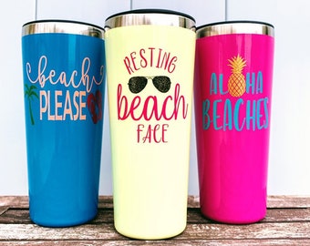 Resting Beach Face Tumbler with Straw, Beach Please Vacation Cup, Girl Trip Tumbler Gift, Best Friend Gift for Her, Cruise Ship Tumbler Gift