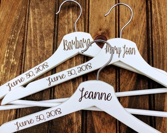 White Wedding Dress Hanger, Mother of the Bride Hanger, Mother of the Groom,  Bridesmaid Dress Hanger, Personalized Wedding Hanger with Date