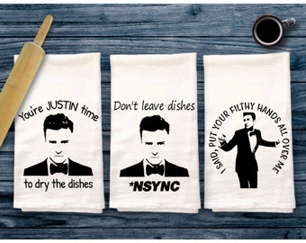 Justin Timberlake Gift Set, Nsync Dish Towels, Forget Tomorrow, Towel Set, Housewarming Gift, Dont Leave Dishes Nsync, Birthday Gift for Her