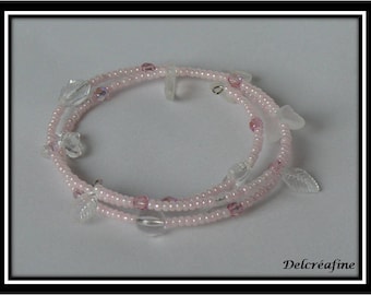 Pink and white beads on memory Wire Bracelet