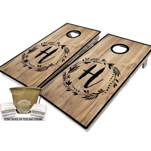 Rustic Monogram Wreath Cornhole Boards, Monogram Cornhole, Outdoor Wedding, Adventurous Couple, Rustic Wedding, Custom Cornhole Boards