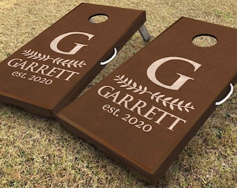 Wedding Initial Last Name Established Date & Wreath Cornhole Boards, Wedding Cornhole Boards, Lawn Games, Wedding Gift Idea, Custom Cornhole
