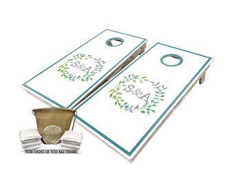 Monogram Wreath Cornhole Boards, Wedding Cornhole Boards, Lawn Games, Custom Cornhole Boards, Bag Toss, Wedding Cornhole, Custom Gift