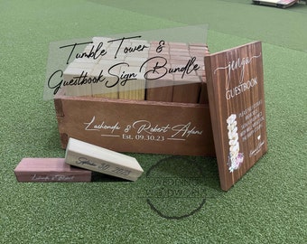 Custom Giant Tumble Tower & Guest book Sign Bundle, Alternative Wedding Guest Book, Wedding Guest Book Sign, Giant Tumble Tower