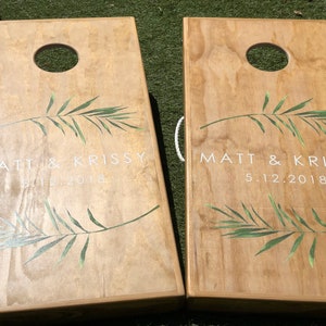 Palm Leaf Cornhole Boards, Wedding Cornhole Boards, Lawn Games, Wedding Gift Ideas, Bag Toss, Cornhole Boards, Coastal Cornhole Boards, Gift image 4