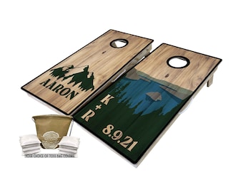 Tahoe & Mountain Custom Cornhole Boards, Bag Toss, Wedding Anniversary Gift, Rustic Cornhole, Custom Cornhole Boards, Mountain Theme