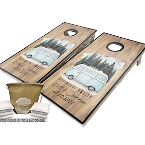 Adventure Awaits Cornhole Boards, Outdoor Wedding, Adventurous Couple, Rustic Wedding, Custom Cornhole Boards, Wedding Gifts Idea