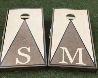 Custom Monogram Dual Stained Cornhole Boards, Outdoor Wedding, Lawn Game, Cornhole Boards, Custom Cornhole, Bag Toss