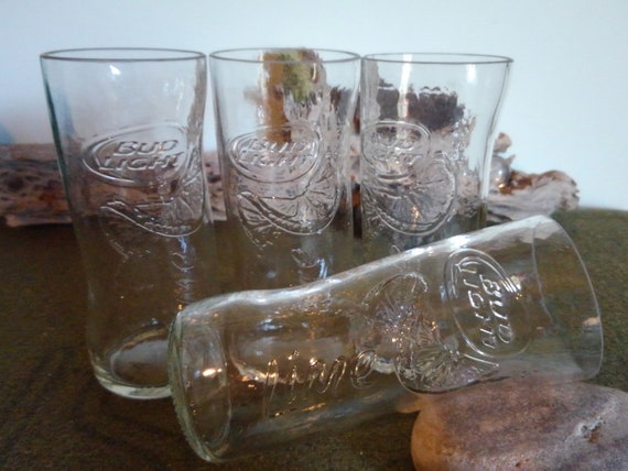 Bud Light Lime Clear Reclaimed Beer Bottle Collins Glasses, Set of