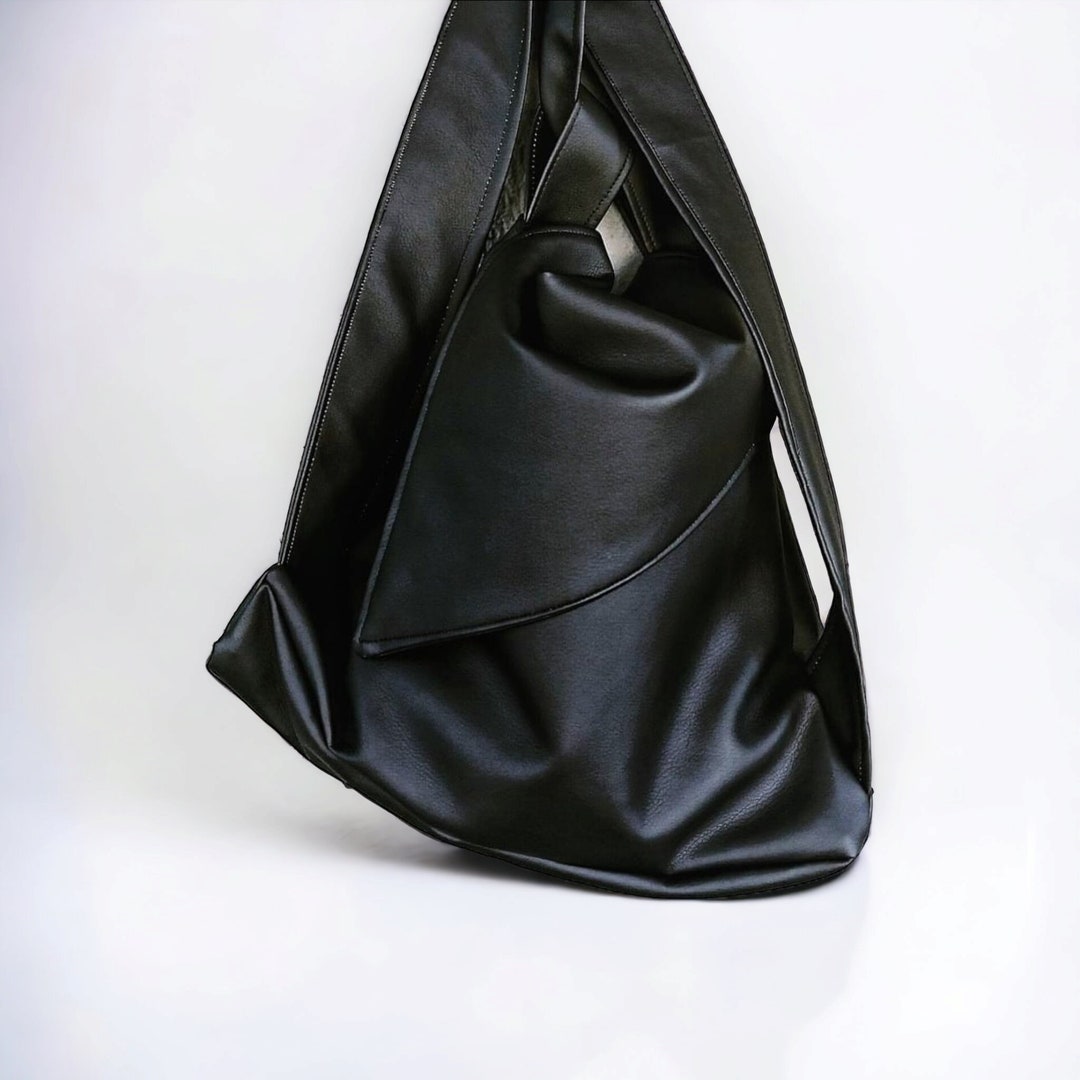 Black Synthetic Leather Backpack Bag, Black Women's Backpack, Handmade ...