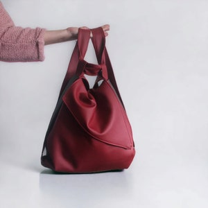 Red and black synthetic leather bag/backpack. Convertible bags. Handmade bags. Women's backpack in synthetic leather
