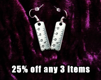 Ruler earrings - math teacher - scientist - carpentry earrings - hypoallergenic option